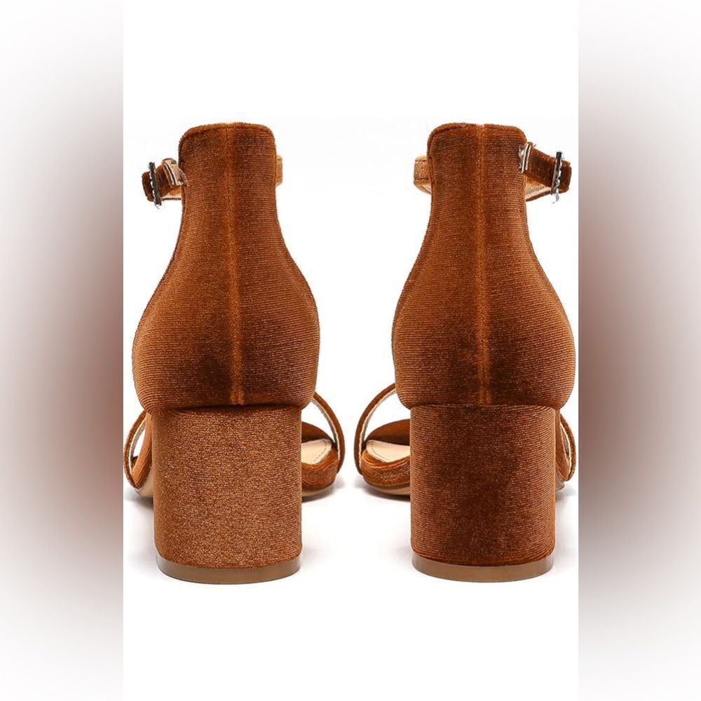 NIB Amoji Brown Velvet Sandals - Picture 2 of 7